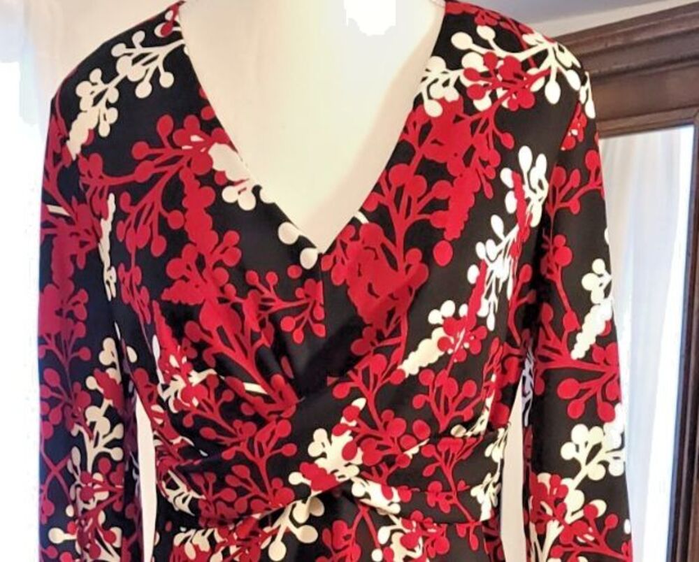 Ann Taylor Loft Dress Red Black White sz 4-6 EUC Classy Chic Business Luxe - Picture 3 of 8